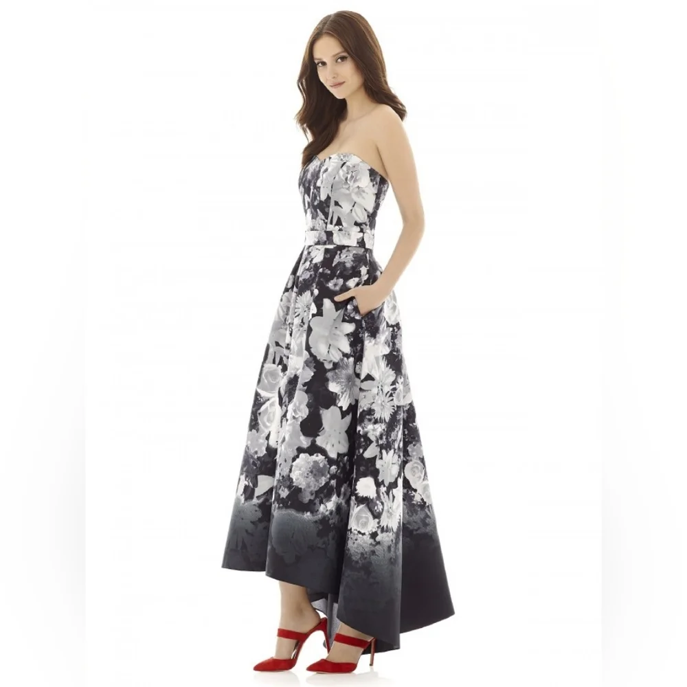 NWT Alfred Sung D699FP Floral Print Hi-Low Bridesmaid Dress - Picture 1 of 3
